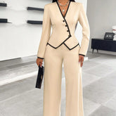 Single-breasted Contrast Color Trim Suit Pants Suit
