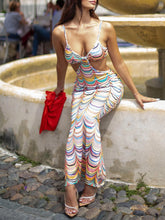 Printed Hollow Suspender Dress