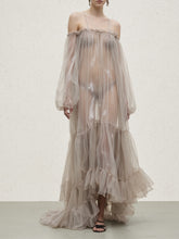 Sheer Off-shoulder Ruffle Maxi Dress