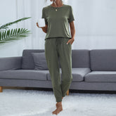 Women's Pocket Short Sleeve Trousers Suit