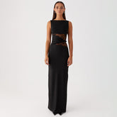 Women's Solid Color Translucent Hollow Lace Twisted Belt Dress