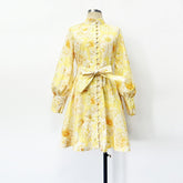 Belt Lantern Sleeve Holiday Swing Dress