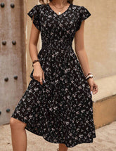 Fashion Elegant Women's V-neck Belted Ruffle Sleeve Print Dress