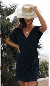 V-neck Lace-up Irregular Female Dress