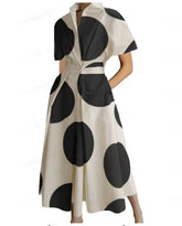 Commuting Fashion Polo Collar Shirt Elastic Waist Large Swing Dress