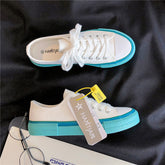 Classic Cream Blue Canvas Shoes Women