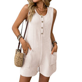 Women's Button Placket Casual Vest One-piece Shorts