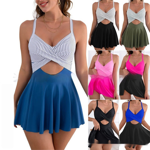 Color Matching Cross Plus Size One-piece Suspender Skirt
