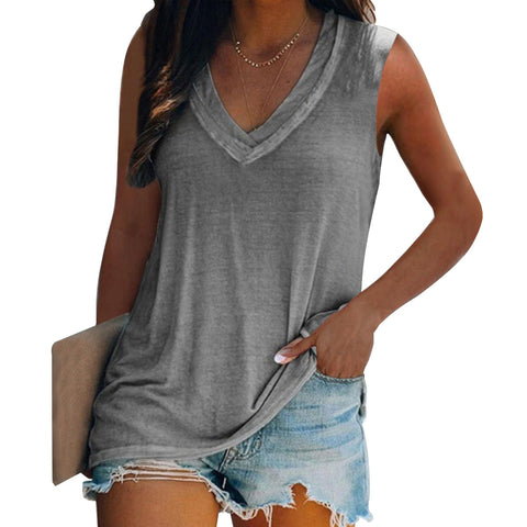 European And American Urban V-neck Fashion Solid Color Women's Vest