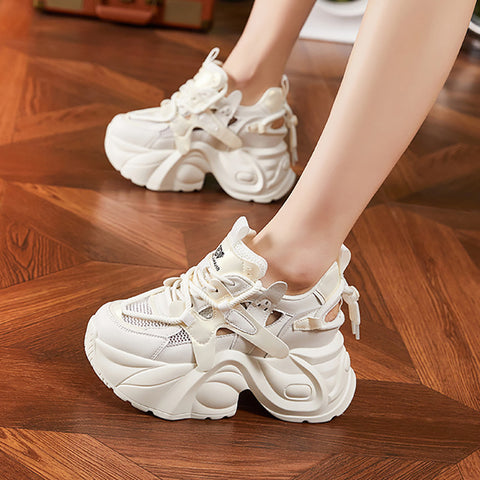 Mesh Surface Hollowed Casual Shoes Height Increasing Women Shoes