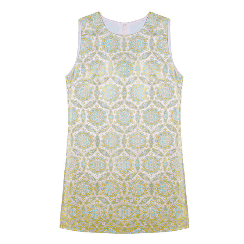 Floral Sleeveless Round Neck Straight Vest Dress