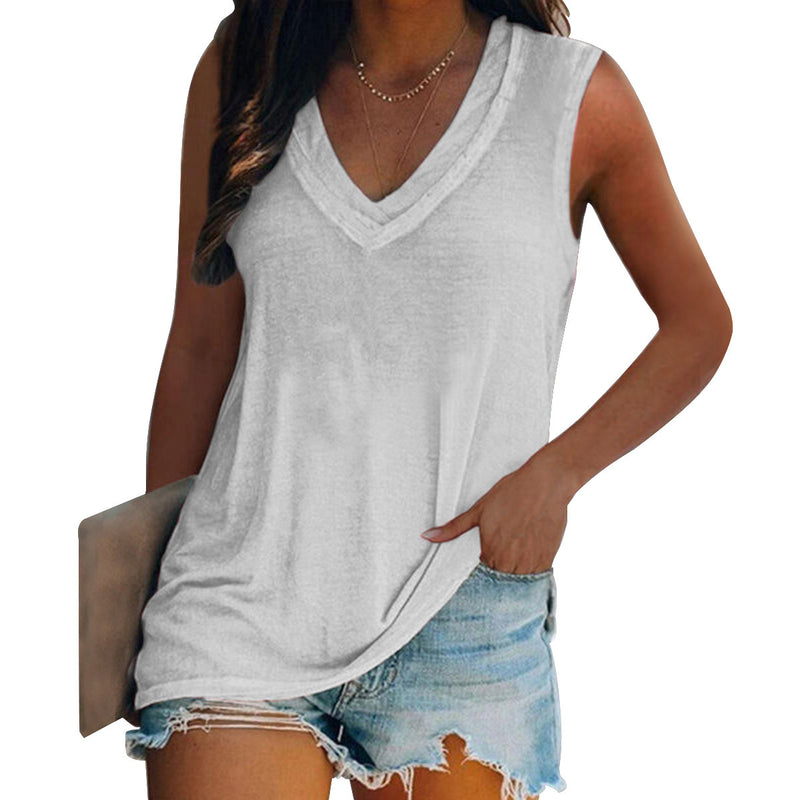European And American Urban V-neck Fashion Solid Color Women's Vest
