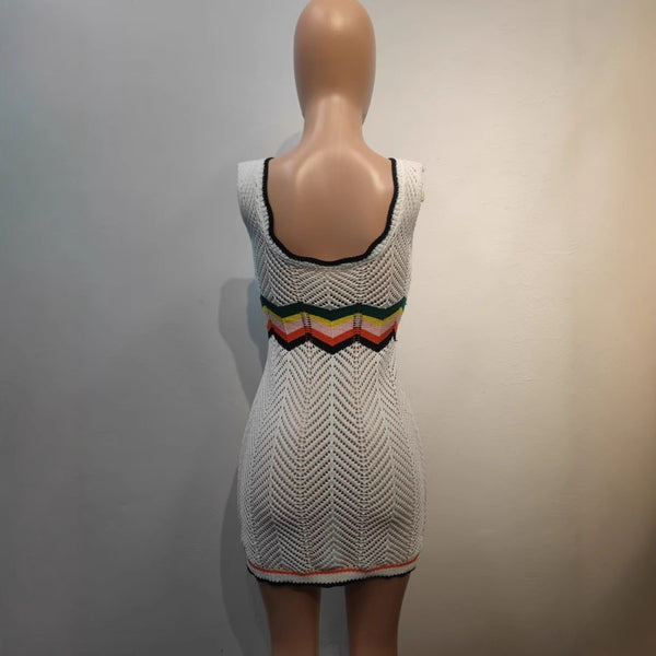 Rainbow Knitted Dress Mid-length Hollow Vest