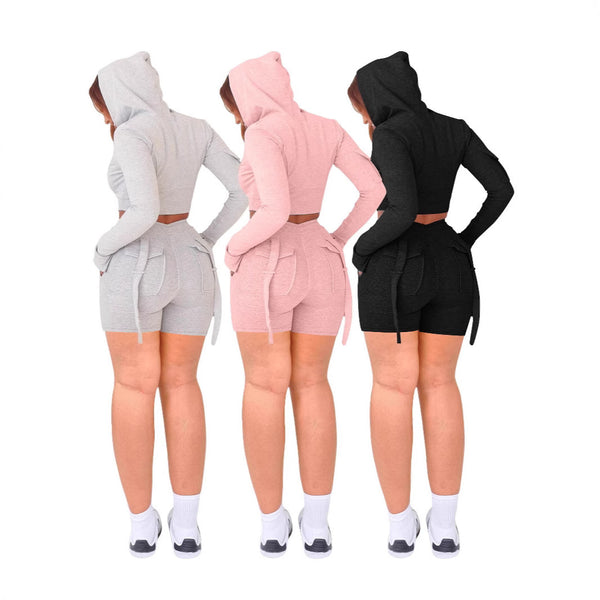 Women's Casual Tight Workwear With Pocket Sports Shorts Suit