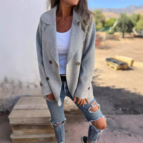 Double-faced Woolen Goods Casual Polo Collar Long Sleeve Button Coat