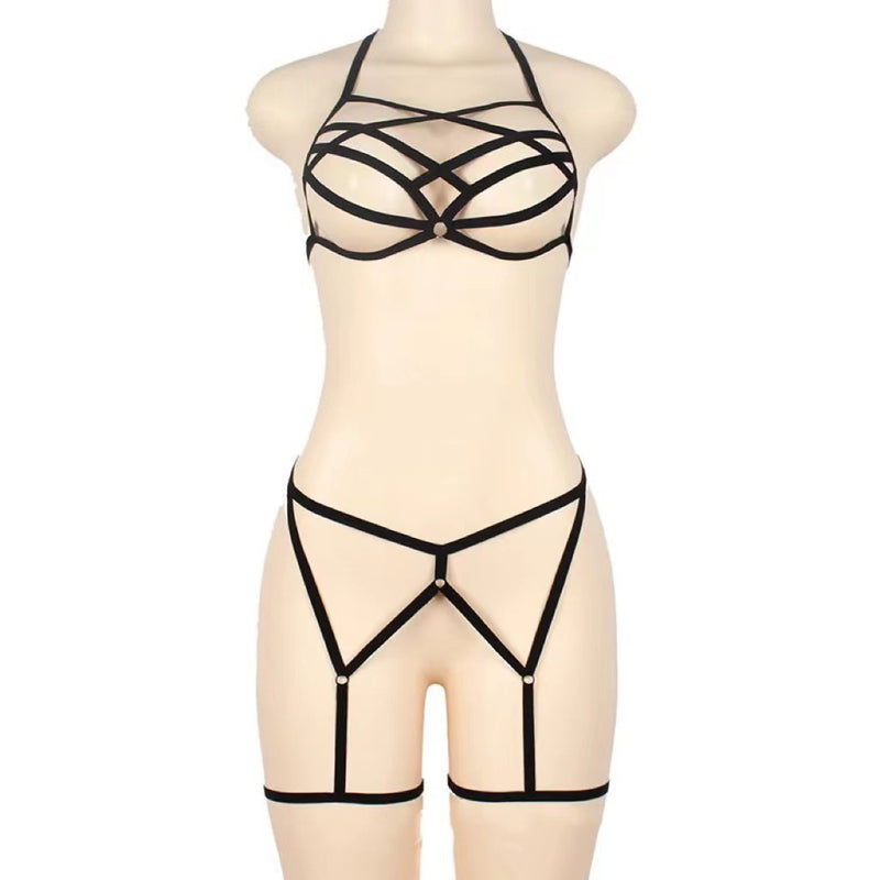Three-point Lace Up Cross Hollow Temptation Suit