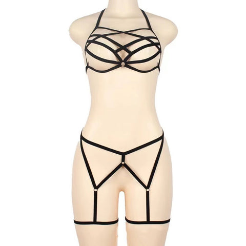 Three-point Lace Up Cross Hollow Temptation Suit