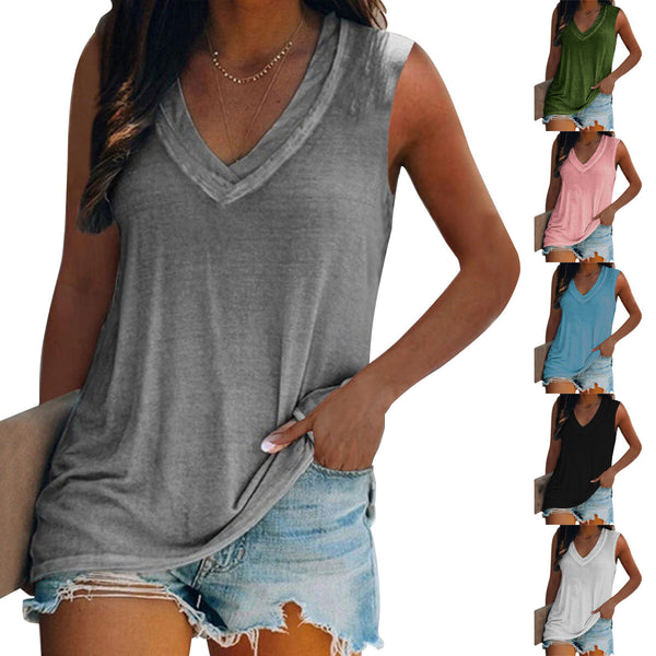 European And American Urban V-neck Fashion Solid Color Women's Vest