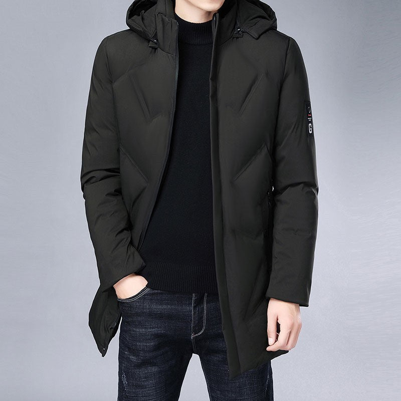 Long Slim Casual Jacket With Removable Cap