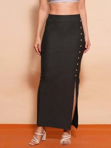 European And American Women's Clothing Sunken Stripe Rib Temperament Split Button Sheath High Waist Skirt