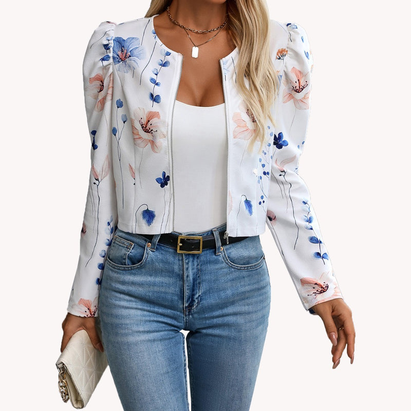 Printed Gigot Sleeve Long Sleeve Thin Jacket Jacket