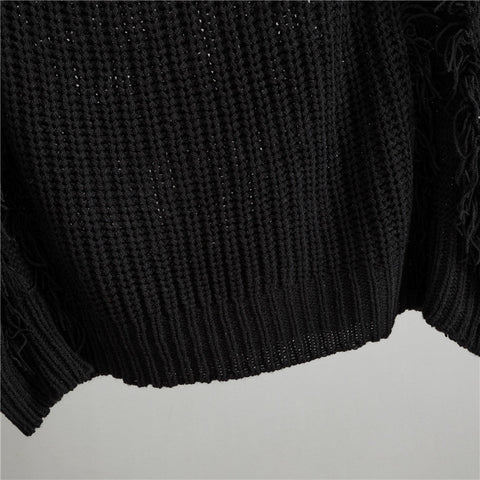 Loose V-neck Tassel Female Idle Style Long Sleeve Pullover Top