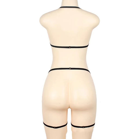 Three-point Lace Up Cross Hollow Temptation Suit