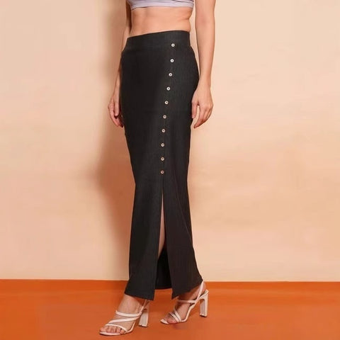 European And American Women's Clothing Sunken Stripe Rib Temperament Split Button Sheath High Waist Skirt