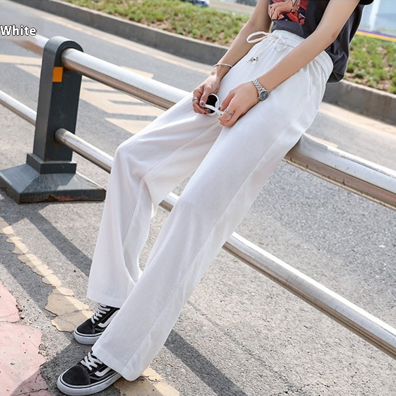 White Wide Leg Pants Female High Waist Drooping Ice Silk Leggings