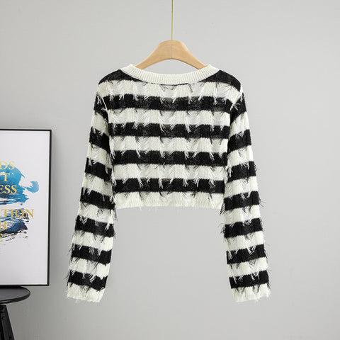 Long Sleeve Sweater Design French Style Off-the-neck Knitted Top