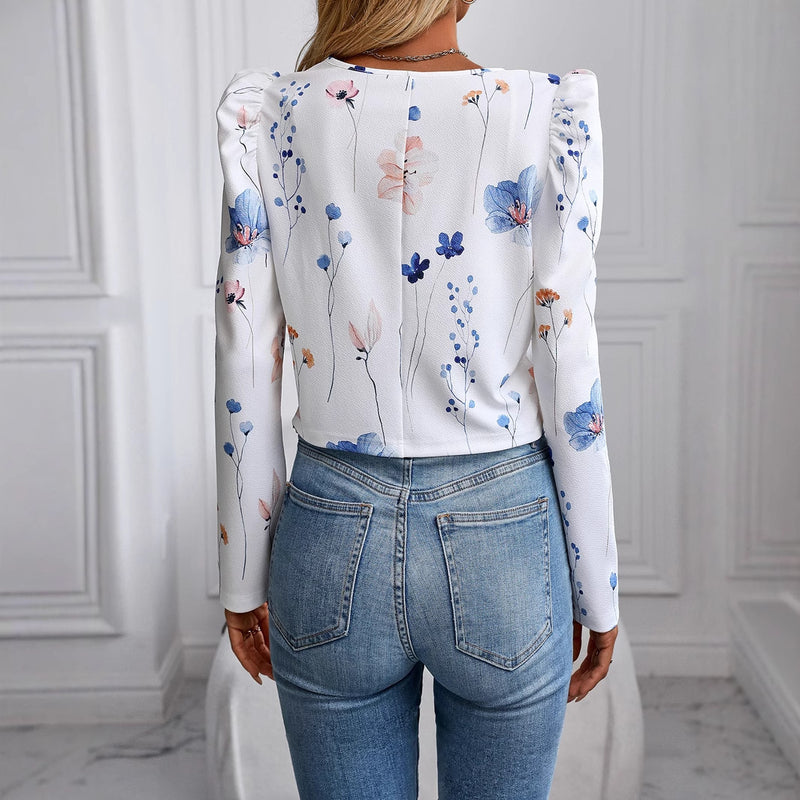 Printed Gigot Sleeve Long Sleeve Thin Jacket Jacket