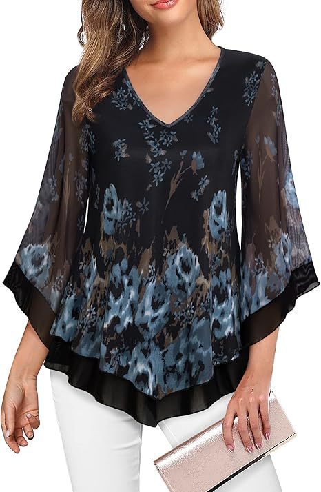 Women's Summer 34 Flare Sleeve Top