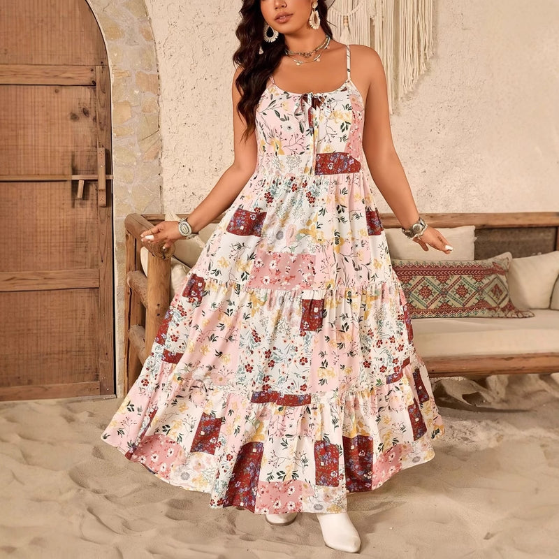 European And American Style Dress Spaghetti Strap Suspender Floral Dress