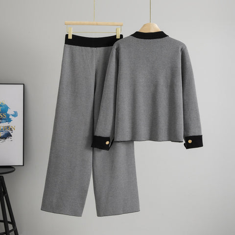 Classic Style Fashion Women's Temperament Coat Wide-leg Pants Two-piece Set