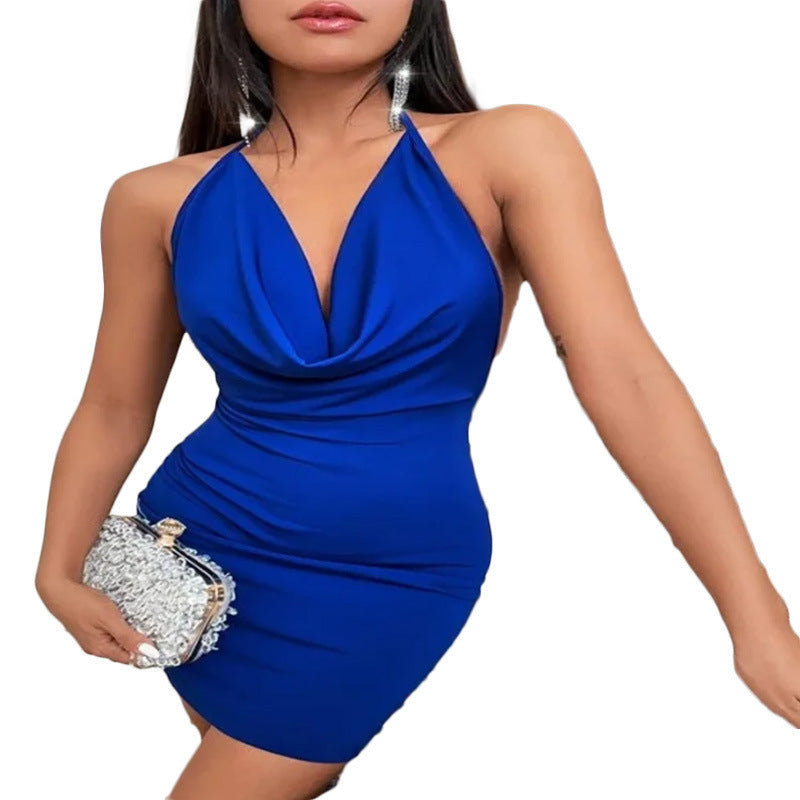 Summer V-neck Dress  Deep Temperament Sling Backless Halter Dresses Women's Clothing