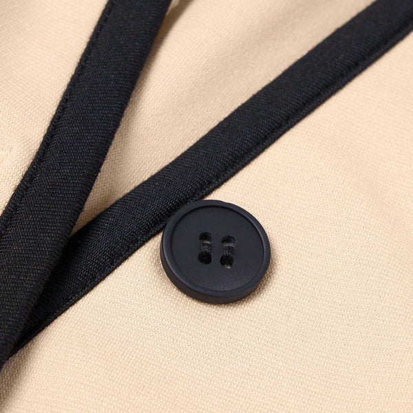 Single-breasted Contrast Color Trim Suit Pants Suit