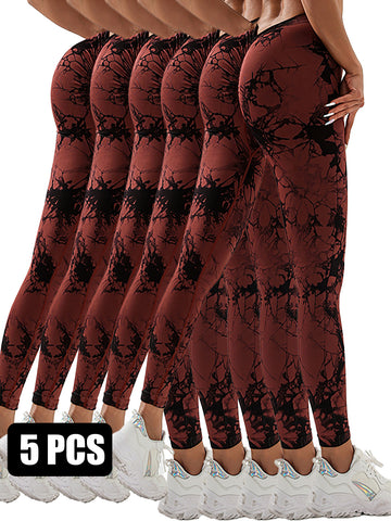 5pcs Dyed Yoga Pants With A Waistband At The Lower Back Active Yoga Pants