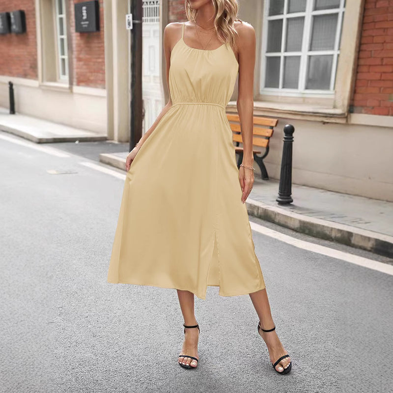 Women's Clothing Cross-border Solid Color Sling Dress
