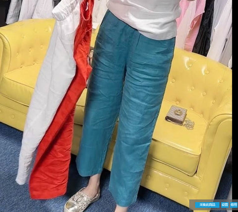 Women's Solid Color Linen Cropped Straight Casual Pants