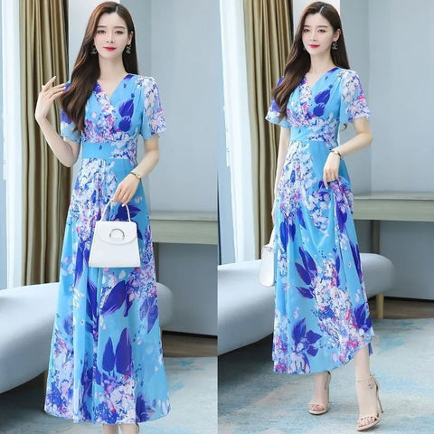 Summer Fashion Printing Dress Women Over The Knee Bohemian