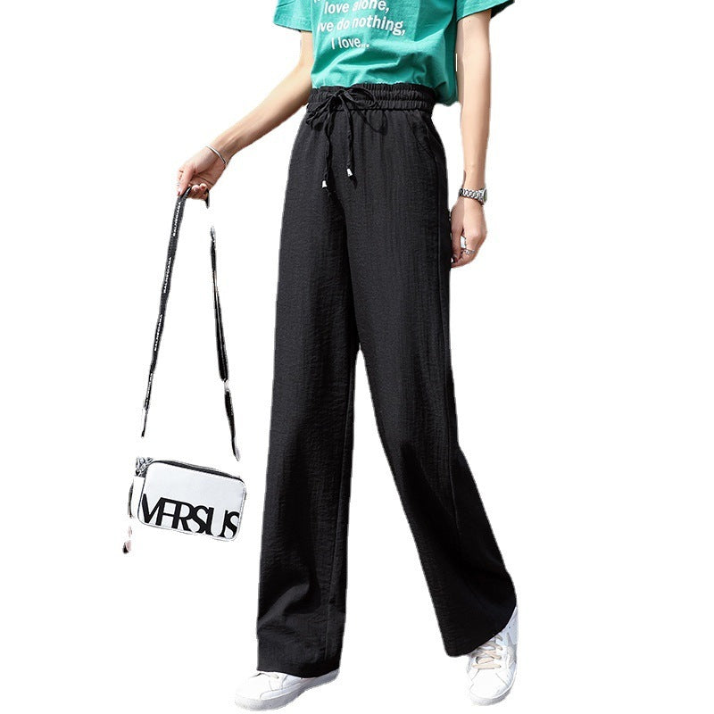 White Wide Leg Pants Female High Waist Drooping Ice Silk Leggings