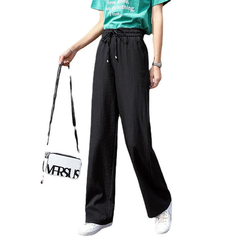 White Wide Leg Pants Female High Waist Drooping Ice Silk Leggings