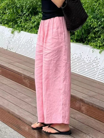 Women's Solid Color Linen Cropped Straight Casual Pants