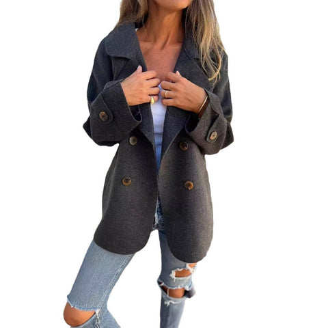 Double-faced Woolen Goods Casual Polo Collar Long Sleeve Button Coat