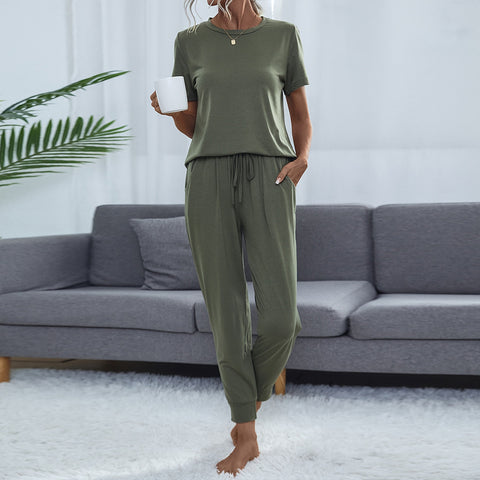 Women's Pocket Short Sleeve Trousers Suit