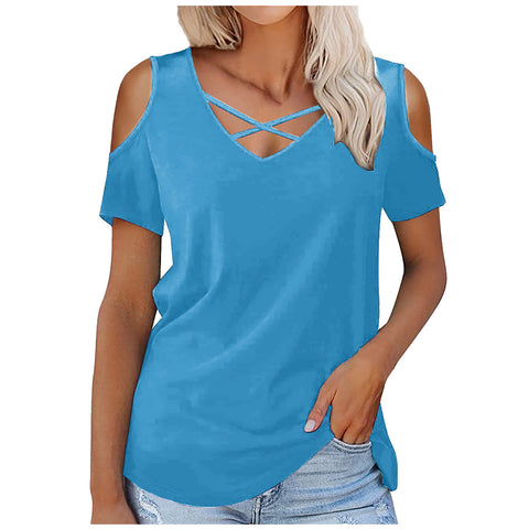 V-neck Short Sleeve Loose T-shirt Women