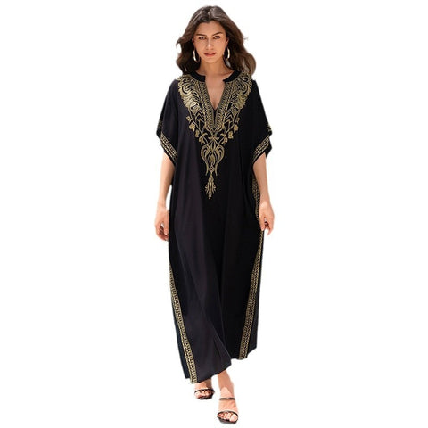 Rayon Embroidered Beach Sun Protection Clothing Dress Women