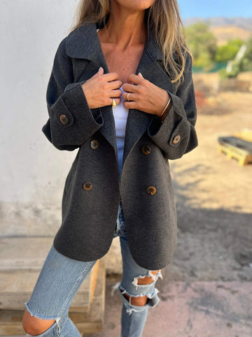 Double-faced Woolen Goods Casual Polo Collar Long Sleeve Button Coat