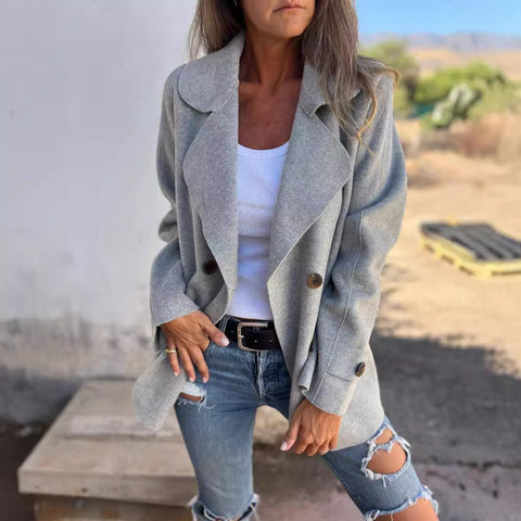 Double-faced Woolen Goods Casual Polo Collar Long Sleeve Button Coat