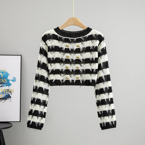 Long Sleeve Sweater Design French Style Off-the-neck Knitted Top